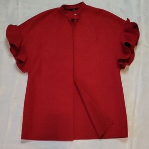 Elegant Red Ruffle Sleeve Women's Coat